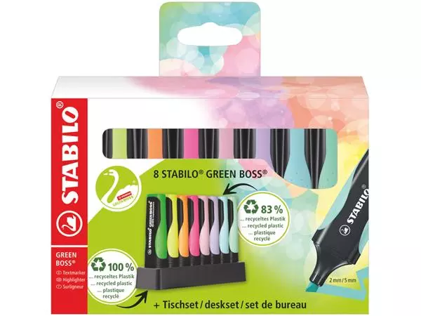 Markeerstift STABILO GREEN BOSS 6070/8 pastel assorti deskset à 8 stuks