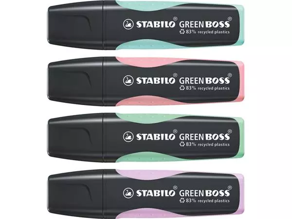 Een Markeerstift STABILO GREEN BOSS 6070/4 pastel assorti etui à 4 stuks koop je bij De Rijk Kantoorshop