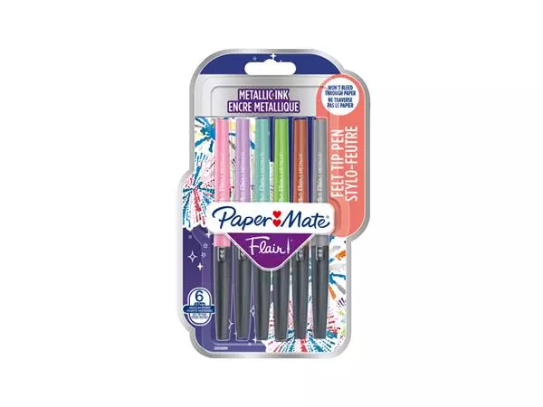 Fineliner Paper Mate Flair Metallic medium blister à 6 stuks