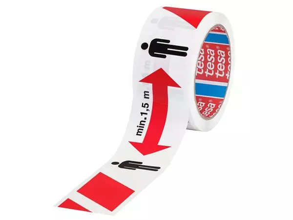 Een Vloermarkeringstape tesa® houd afstand 50mx50mm rood-wit koop je bij Romijn Office Supply