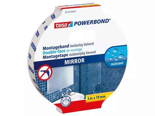 Een Montagetape tesa® Powerbond Spiegel dubbelzijdig 5mx19mm koop je bij Kantoorboekhandel Van Atten