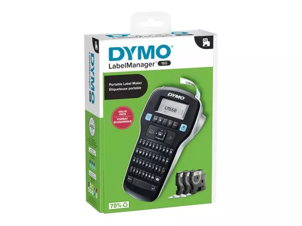 Een Labelprinter Dymo LabelManager 160 draagbaar qwerty 12mm zwart valuepack koop je bij De Joma BV