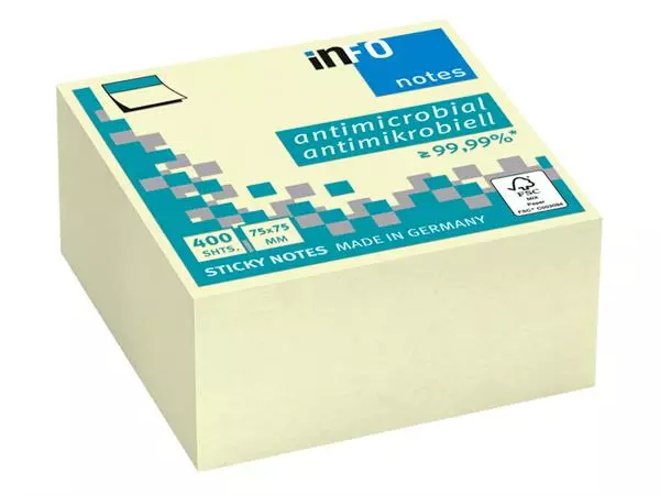 Memoblok info notes antimicrobiëel 400 vel 75x75mm geel 400 vel