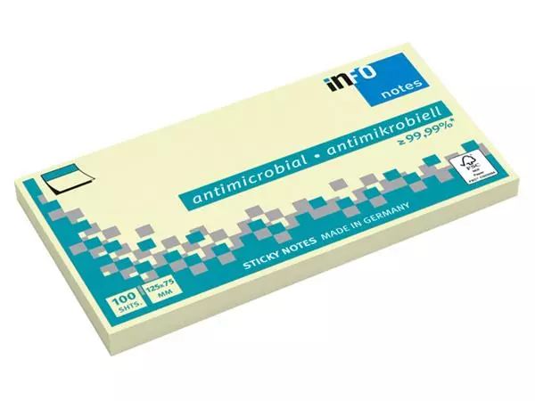 Een Memoblok info notes antimicrobiëel 100 vel 125x75mm geel koop je bij Quality Office Supplies