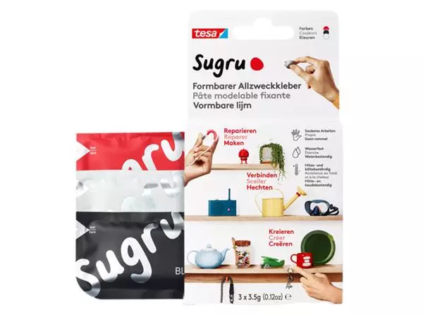 Een Kneedbare hobbylijm Sugru by tesa® sterke alleslijm 3 pakken zwart wit rood koop je bij Schellen Boek- en Kantoorboekhandel