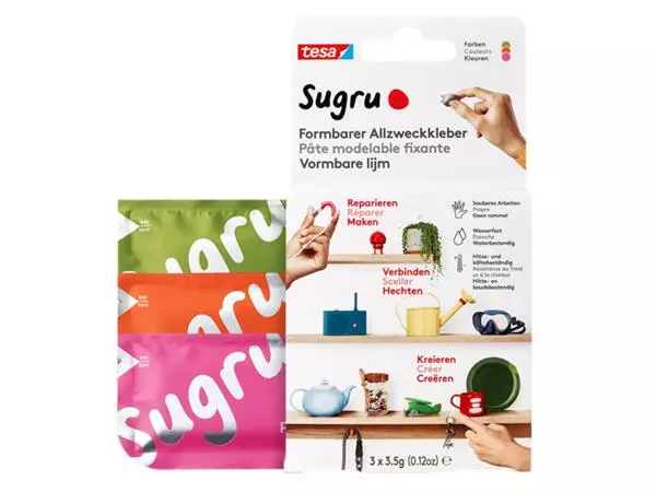 Een Kneedbare hobbylijm Sugru by tesa® sterke alleslijm 3 pakken roze oranje groen koop je bij Romijn Office Supply