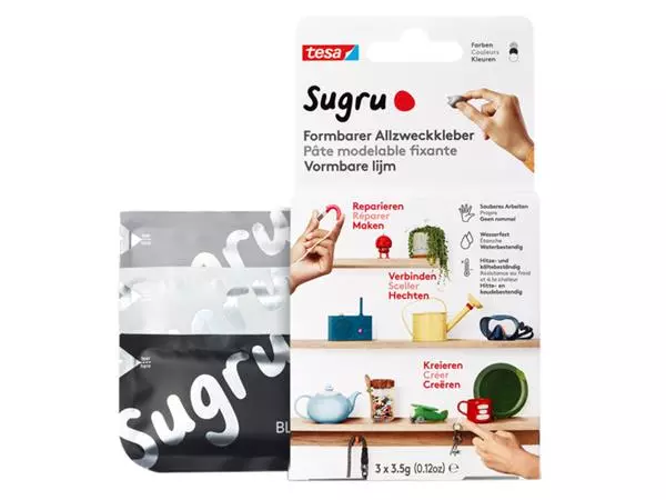 Een Kneedbare hobbylijm Sugru by tesa® sterke alleslijm 3 pakken zwart wit grijs koop je bij De Rijk Kantoorshop