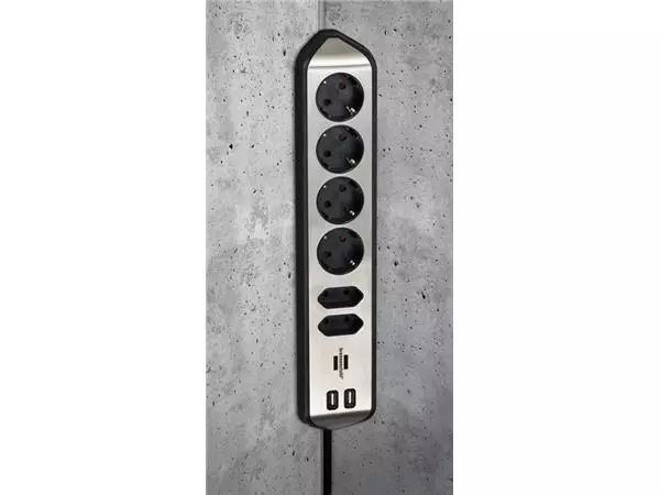 Een Stekkerdoos Brennenstuhl bureau Estilo 6 voudig inclusief 2 USB 2 meter zwart/zilver koop je bij Deska Alles voor Kantoor