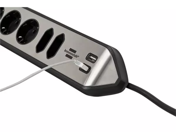 Een Stekkerdoos Brennenstuhl bureau Estilo 6 voudig inclusief 2 USB 2 meter zwart/zilver koop je bij Friese Schrijfkamer