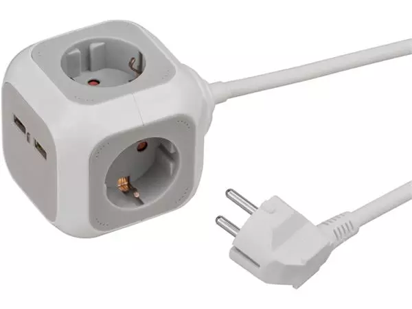 Een Stekkerblok Brennenstuhl 4 voudig inclusief 2 USB 140cm wit/grijs koop je bij Supply Mij