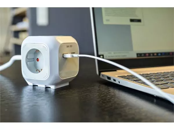 Een Stekkerblok Brennenstuhl 4 voudig inclusief 2 USB 140cm wit/grijs koop je bij PrimaOffice