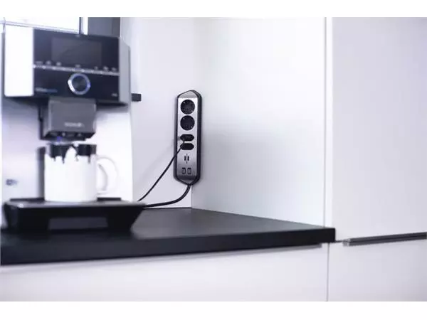 Een Stekkerdoos Brennenstuhl bureau Estilo 4 voudig inclusief 2 USB 2 meter zwart/zilver koop je bij Sysdicom BV