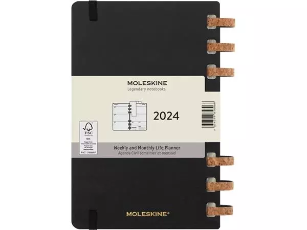 Een Life planner 2024 Moleskine 7dag/2pagina's large 150x210m hard cover ringen black koop je bij De Rijk Kantoorshop