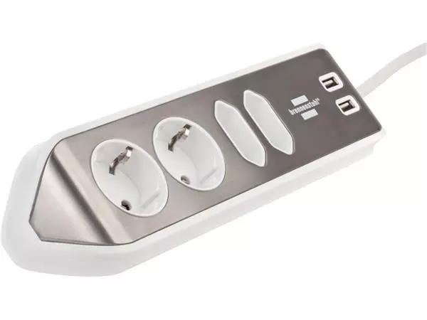 Een Stekkerdoos Brennenstuhl bureau Estilo 4 voudig inclusief 2 USB 2 meter wit/zilver koop je bij Schellen Boek- en Kantoorboekhandel