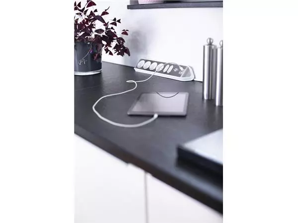 Een Stekkerdoos Brennenstuhl bureau Estilo 6 voudig inclusief 2 USB 200cm wit/zilver koop je bij PrimaOffice