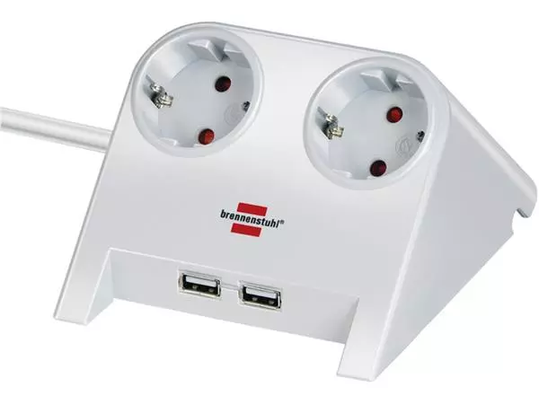 Een Stekkerdoos Brennenstuhl bureau 2 voudig inclusief 2 USB 1.8m wit koop je bij Company Supplies