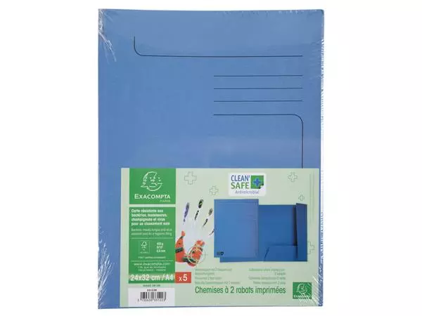 Een Dossiermap Exacompta Clean'Safe 2kleppen blauw 5 stuks koop je bij Kantorice office & business supplies