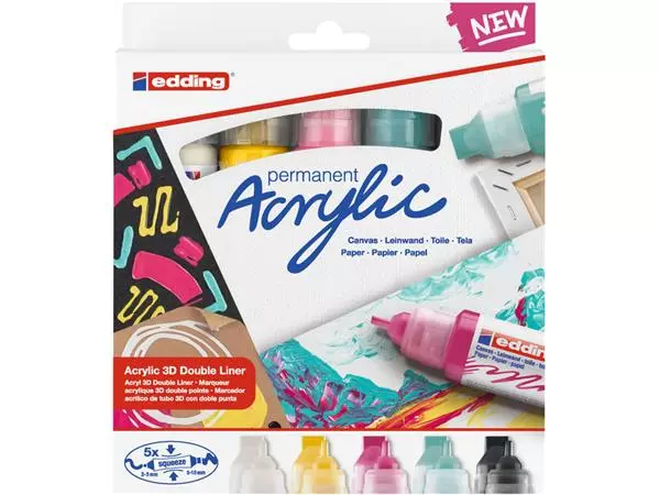 Een Acrylmarker edding e-5400 3D double liner medium basis assorti set à 5 stuks koop je bij Schellen Boek- en Kantoorboekhandel