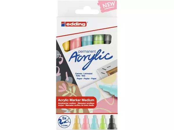 Een Acrylmarker edding e-5100 medium pastel assorti set à 5 stuks koop je bij BeteS