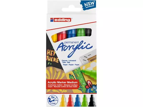 Een Acrylmarker edding e-5100 medium basis assorti set à 5 stuks koop je bij Avoux