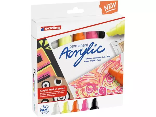 Een Acrylmarker edding e-5000 breed neon assorti set à 5 stuks koop je bij Supply Mij