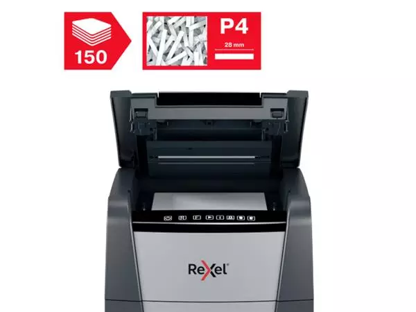 Een Papiervernietiger Rexel Optimum Auto+ 150X P4 snippers 4x28mm koop je bij Draais.com