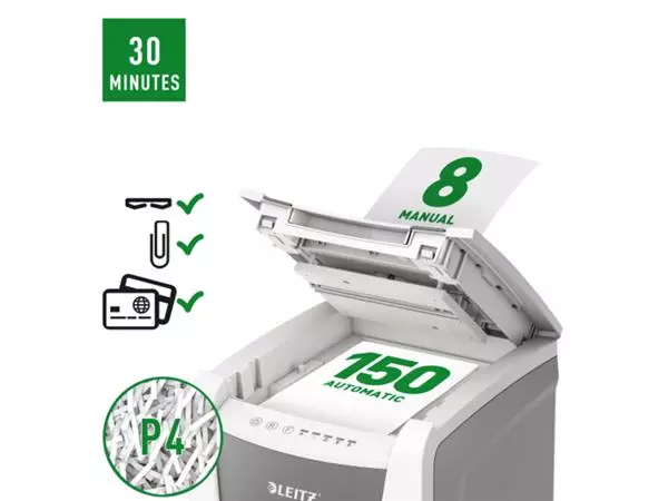 Een Papiervernietiger Leitz IQ Auto+ Office 150 P4 snippers 4x28mm koop je bij Topkantoor Repro Creatief