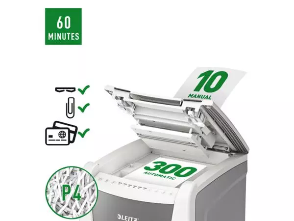 Een Papiervernietiger Leitz IQ Auto+ Office 300 P4 snippers 4x28mm koop je bij De Rijk Kantoorshop