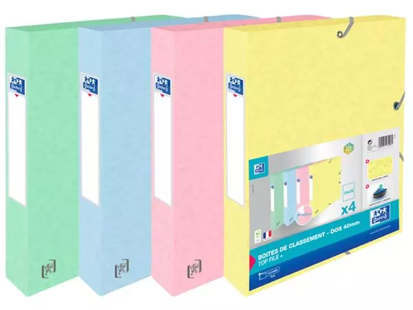 Een Elastobox Oxford Top File+ A4 40mm pastel assorti 4 stuks koop je bij Company Supplies