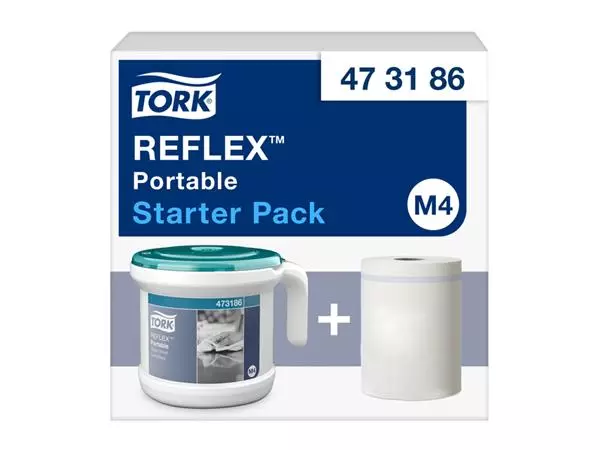 Een Startpakket Tork Reflex™ M4 draagbare dispenser wit/turquoise 473186 koop je bij All Office Kuipers BV