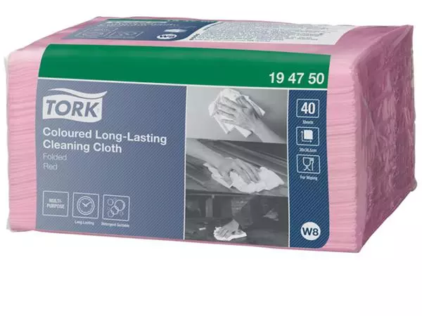 Een Reiningingsdoek Tork Long Lasting W8 multifunctioneel rood 194750 koop je bij Kantoorboekhandel Van Atten