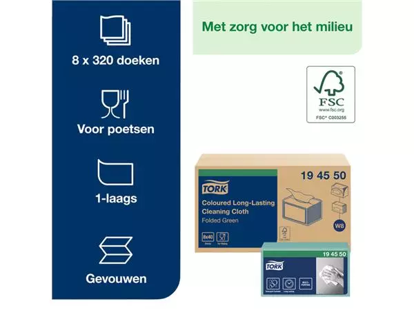 Een Reinigingsdoek Tork Long lasting W8 multifunctioneel groen 194550 koop je bij Peter Wind