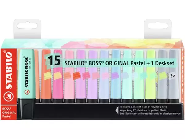 Een Markeerstift STABILO BOSS Original 70/15 pastel assorti deskset à 15 stuks koop je bij WinkelVolWinkels