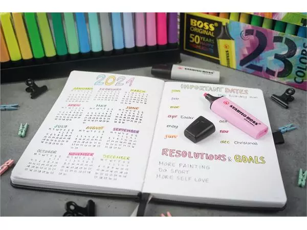 Een Markeerstift STABILO BOSS Original 70/4 pastel incl grijs assorti etui à 4 stuks koop je bij De Rijk Kantoorshop