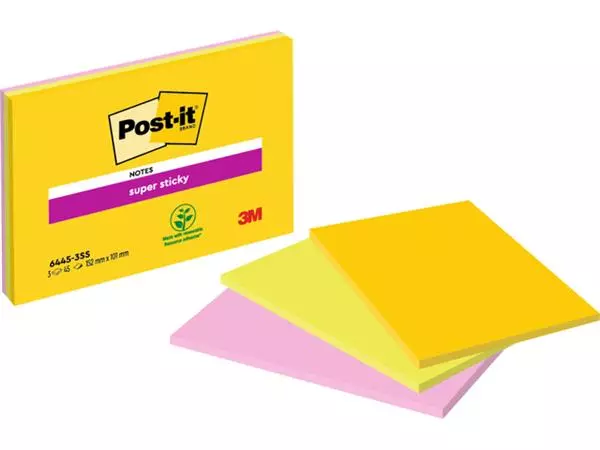 Een Memoblok Post-it 6445 Super Sticky 152x101mm assorti 3st koop je bij Clippz! Office Supplies