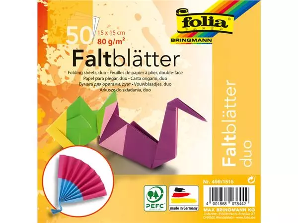 Vouwblaadjes Folia 80gr 15x15cm 50 vel 2-zijdig 10 duo kleuren