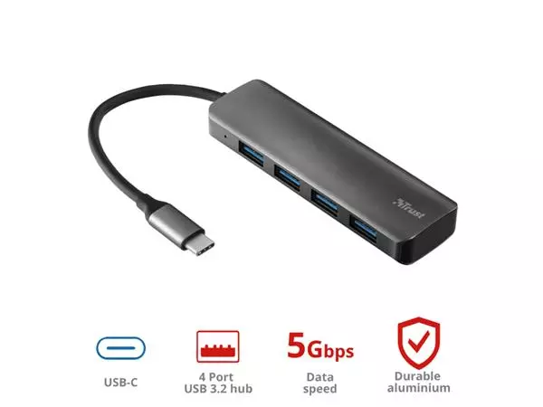 Een Hub Trust Halyx USB-C 4-poorten USB-A 3.2 zwart koop je bij Sysdicom BV