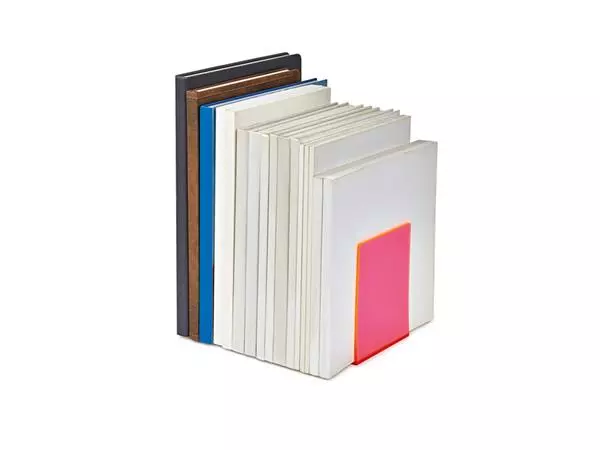 Een Boekensteun MAUL 10x10x13cm acryl set 2 neon rood transparant koop je bij De Joma BV