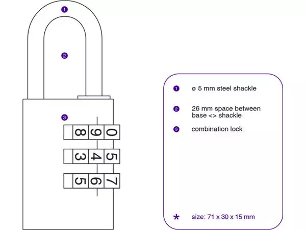 Een Hangslot Pavo met cijferslot 41x28x12mm koop je bij De Rijk Kantoorshop