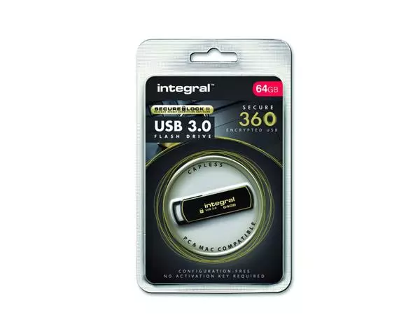 Een USB-stick Integral 3.0 Secure 360 64GB zwart koop je bij iPlusoffice