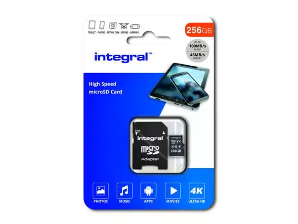 Een Geheugenkaart Integral microSDXC 256GB koop je bij iPlusoffice