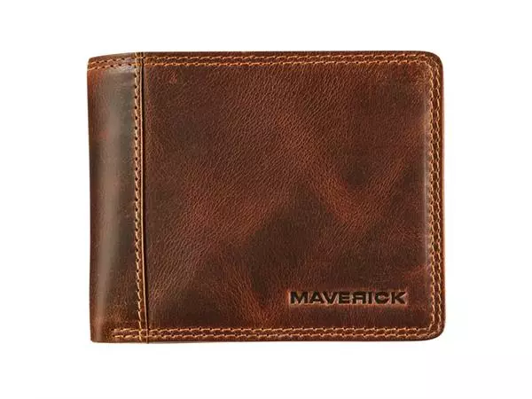 Portemonee Maverick The Original compact met kleingeldvak RFID leer bruin