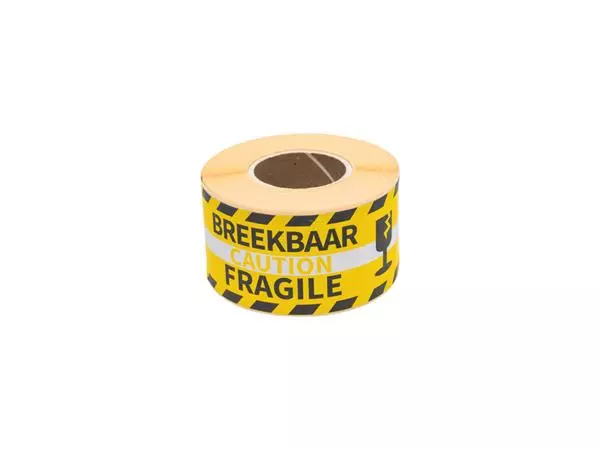 Waarschuwingsetiket Rillprint fragile 46x125mm geel