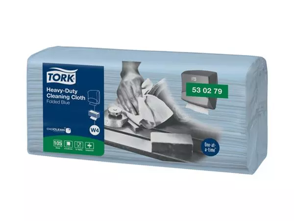 Buy your Reinigingsdoek Tork Heavy-Duty W4 gevouwen absorberend 105 vel blauw 530279 at QuickOffice BV