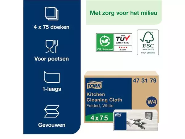 Een Reinigingsdoek Tork Kitchen Cleaning W4 extra absorberend 4 pakken wit 473179 koop je bij Jacobs