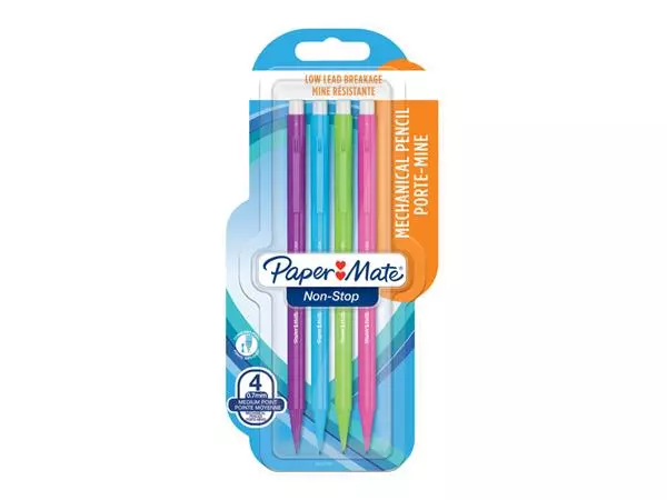 Een Vulpotlood Paper Mate non stop 0.7mm HB assorti blister à 4 stuks koop je bij Kantorice office & business supplies