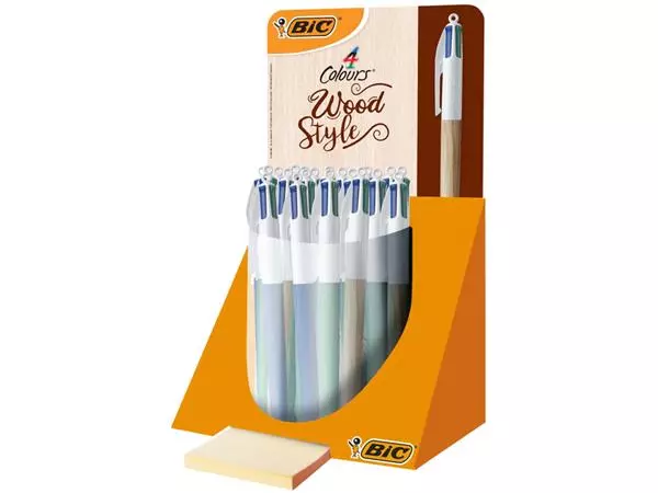 Balpen Bic 4 kleuren wood medium assorti