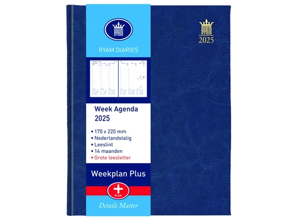 Agenda 2025 Ryam Weekplan Plus Mundior groot letter 7dagen/2pagina's assorti