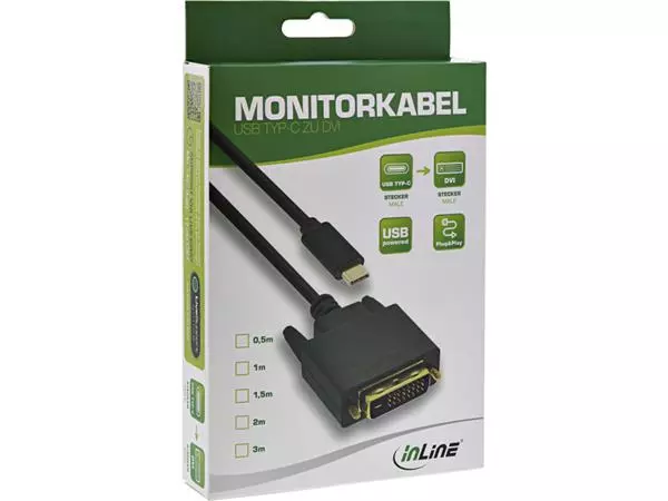 Een Kabel inLine USB-C DVI 24+1 3.1 1080P M/M 2 meter zwart koop je bij De Joma BV