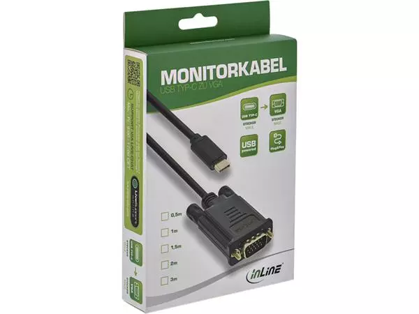 Een Kabel inLine USB-C VGA 3.1 M/M 2 meter zwart koop je bij De Rijk Kantoorshop